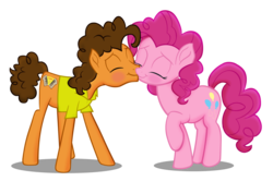 Size: 2663x1768 | Tagged: safe, artist:invisibleink, cheese sandwich, pinkie pie, earth pony, pony, g4, my little pony: the movie, blushing, commission, cute, eyes closed, female, kiss on the lips, kissing, male, mare, movie accurate, shadows, ship:cheesepie, shipping, show accurate, simple background, stallion, straight, transparent background, vector