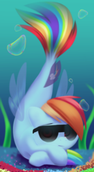 Size: 1052x1900 | Tagged: safe, artist:php69, rainbow dash, seapony (g4), g4, my little pony: the movie, female, seaponified, seapony rainbow dash, solo, species swap, sunglasses, underwater