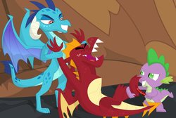 Size: 1091x732 | Tagged: safe, artist:porygon2z, garble, princess ember, spike, dragon, g4, claws, feather, feet, fetish, foot fetish, tickle torture, tickling
