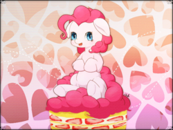 Size: 2048x1536 | Tagged: safe, artist:jawlo, pinkie pie, earth pony, pony, g4, female, food, looking at you, open mouth, sitting, solo