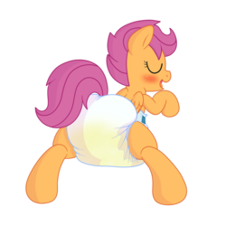 Size: 1500x1500 | Tagged: safe, artist:fillyscoots42, scootaloo, pony, g4, blushing, cute, cutealoo, diaper, diaper fetish, female, fetish, looking back, non-baby in diaper, pissing, poofy diaper, simple background, solo, transparent background, urine, wet diaper, wetting, wetting diaper, white diaper