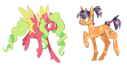 Size: 2452x1272 | Tagged: safe, artist:xenon, oc, oc only, oc:sunnydays, crystal pony, earth pony, pegasus, pony, duo, ear fluff, female, male, mare, ponytail, raised hoof, simple background, sparkles, stallion, tail wrap, unshorn fetlocks, white background