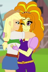 Size: 731x1093 | Tagged: safe, artist:alicesbeatinghearts, artist:bigpurplemuppet99, adagio dazzle, applejack, equestria girls, g4, dazzlejack, female, lesbian, shipping