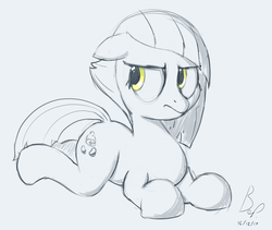 Size: 900x761 | Tagged: safe, artist:baratus93, limestone pie, earth pony, pony, g4, 30 minute art challenge, female, looking away, lying down, mare, prone, simple background, solo, sploot