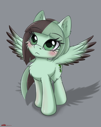 Size: 1869x2357 | Tagged: safe, artist:orang111, oc, oc only, oc:minty gale, pegasus, pony, blushing, cheek fluff, chest fluff, female, simple background, solo, spread wings, wings