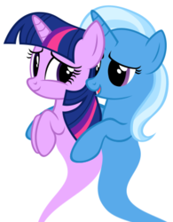 Size: 328x420 | Tagged: safe, artist:navitaserussirus, trixie, twilight sparkle, genie, g4, cropped, female, lesbian, ship:twixie, shipping