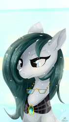 Size: 1080x1920 | Tagged: safe, artist:dashy21, cloudy quartz, earth pony, pony, g4, annoyed, beautiful, female, glasses, glasses off, loose hair, mare, milf, mother, raised eyebrow, snow, snowfall