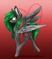 Size: 481x543 | Tagged: safe, artist:pinkdolphin147, oc, oc only, oc:toxic gears, pegasus, pony, amputee, artificial wings, augmented, female, mare, mechanical wing, prosthetic limb, prosthetic wing, prosthetics, solo, wings
