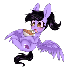 Size: 1309x1277 | Tagged: safe, artist:lnspira, oc, oc only, oc:quilly, pegasus, pony, bowl, female, food, mare, noodles, simple background, solo, transparent background