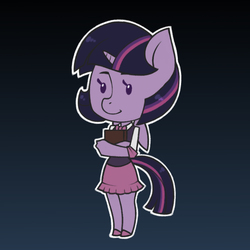 Size: 900x900 | Tagged: safe, artist:cpwny, twilight sparkle, anthro, g4, adorkable, book, chibi, clothes, cute, dork, gradient background, school uniform, shoes, skirt