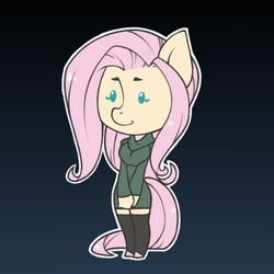 Size: 900x900 | Tagged: safe, artist:cpwny, fluttershy, anthro, g4, breasts, busty fluttershy, chibi, clothes, dot eyes, female, gradient background, solo, stockings, thigh highs