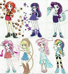 Size: 2048x2235 | Tagged: safe, artist:ritalux, applejack, fluttershy, pinkie pie, rainbow dash, rarity, sci-twi, sunset shimmer, twilight sparkle, equestria girls, g4, my little pony equestria girls: better together, official, concept art, eqg promo pose set, high res, humane five, humane seven, humane six, rarity peplum dress, shoes, sneakers