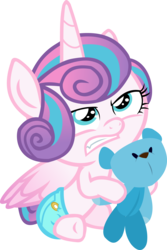 Size: 2157x3222 | Tagged: safe, artist:red4567, princess flurry heart, pony, a flurry of emotions, g4, baby, baby pony, cloth diaper, cute, diaper, female, filly, flurrybetes, growling, high res, plushie, pretending to be a bear, safety pin, simple background, solo, teddy bear, transparent background, vector