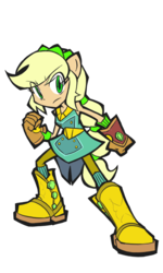 Size: 600x1000 | Tagged: safe, artist:rvceric, applejack, equestria girls, equestria girls series, g4, super squad goals, alternate hairstyle, boots, clothes, crystal guardian, female, fist, high heel boots, pantyhose, ponied up, shoes, simple background, solo, transparent background