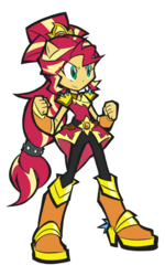 Size: 600x1000 | Tagged: safe, artist:rvceric, sunset shimmer, equestria girls, equestria girls series, g4, super squad goals, alternate hairstyle, boots, clothes, crystal guardian, female, fist, high heel boots, pants, ponied up, shoes, simple background, solo, transparent background
