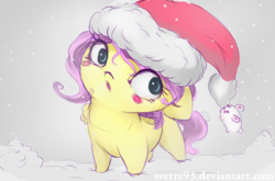 Size: 1024x677 | Tagged: safe, artist:sverre93, angel bunny, fluttershy, pony, rabbit, g4, christmas, chubbie, cute, female, hat, holiday, male, mare, santa hat, shyabetes, snow, sverre is trying to murder us