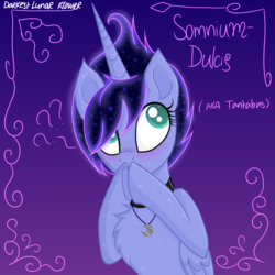 Size: 4823x4823 | Tagged: safe, artist:darkest-lunar-flower, tantabus, oc, oc only, oc:somnium dulcis, pony, g4, absurd resolution, chest fluff, magical parthenogenic spawn, parent:princess luna, solo