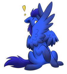 Size: 924x1024 | Tagged: safe, artist:rudazmora, oc, oc only, oc:skaj, pegasus, pony, exclamation point, hiding, hiding behind wing, male, simple background, solo, stallion, transparent background