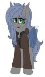 Size: 1050x1800 | Tagged: safe, artist:eclipsepenumbra, oc, oc only, oc:eclipse penumbra, bat pony, 2018 community collab, derpibooru community collaboration, bat pony oc, clothes, fangs, looking at you, simple background, smiling, transparent background
