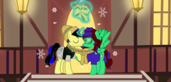 Size: 5256x2533 | Tagged: safe, artist:vector-brony, oc, oc only, oc:pastelprose, female, kissing, male, oc x oc, shipping, straight