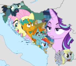 Size: 9000x7803 | Tagged: artist needed, safe, big daddy mccolt, derpy hooves, fluttershy, rainbow dash, snails, snips, starlight glimmer, earth pony, pegasus, pony, unicorn, g4, absurd resolution, albania, austria, balkan europe, bosnia and herzegovina, bulgaria, croatia, fyrom, greece, hungary, italy, mccolt family, montenegro, north macedonia, ponies as regions, romania, serbia, slovenia, yugoslavia