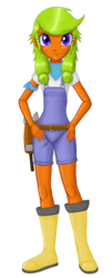 Size: 1208x3000 | Tagged: safe, artist:artemis-polara, oc, oc only, oc:carrot patch, equestria girls, g4, clothes, commission, equestria girls-ified, female, hammer, overalls, shovel, simple background, solo, transparent background