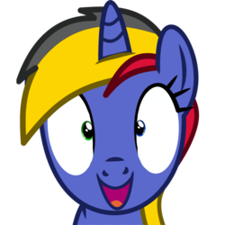 Size: 800x800 | Tagged: safe, artist:cyanlightning, oc, oc only, oc:wheelie rims, pony, unicorn, g4, female, happy, looking at you, mare, open mouth, simple background, transparent background, vector