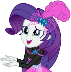 Size: 2023x2048 | Tagged: safe, artist:thebarsection, derpibooru exclusive, rarity, display of affection, equestria girls, g4, my little pony equestria girls: better together, burlesque, clothes, cute, dress, feather, feather in hair, female, hair ornament, high res, lidded eyes, open mouth, raribetes, simple background, smiling, solo, transparent background