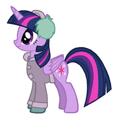 Size: 608x616 | Tagged: safe, twilight sparkle, alicorn, pony, g4, clothes, earmuffs, female, jacket, sara simple, simple background, solo, tara strong, the legend of frosty the snowman, twilight sparkle (alicorn), voice actor joke, white background