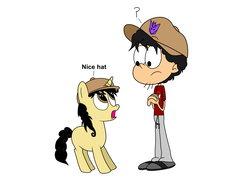 Size: 2592x1936 | Tagged: safe, artist:eagc7, oc, oc only, oc:curly fries, human, pony, unicorn, cap, clothes, decepticon, hat, male, marvel, pants, sandals, shirt, simple background, spider-man, stallion, sweatpants, the loud house, transformers, transparent background