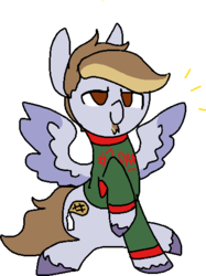 Size: 379x508 | Tagged: safe, artist:nootaz, oc, oc only, oc:waffle line, pegasus, pony, christmas sweater, clothes, raised hoof, simple background, spread wings, sweater, transparent background, wings