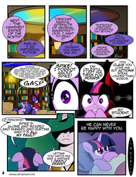 Size: 1275x1650 | Tagged: safe, artist:dsana, princess celestia, twilight sparkle, oc, oc:almanac, alicorn, earth pony, pony, unicorn, comic:the shadow shard, g4, book, comic, crying, female, filly, filly twilight sparkle, nightmare, unicorn twilight, younger