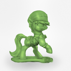 Size: 1000x1000 | Tagged: safe, artist:grayworldcorporation, earth pony, pony, angry, army men, bag, clothes, helmet, male, ponified, simple background, soldier, solo, stallion, toy, toy soldier