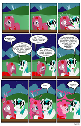 Size: 792x1224 | Tagged: safe, artist:dekomaru, pinkie pie, oc, oc:dazzle, earth pony, pony, comic:the greatest gift, g4, :3, canon x oc, clothes, comic, dress, female, male, pinkamena diane pie, shipping, stallion, straight