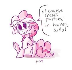 Size: 400x387 | Tagged: safe, artist:flutterpriest, color edit, edit, pinkie pie, earth pony, pony, g4, colored, crying, dialogue, female, floppy ears, mare, raised hoof, sad, signature, simple background, sitting, smiling, solo, underhoof, white background