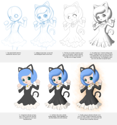 Size: 1868x2000 | Tagged: safe, artist:jdan-s, princess luna, human, g4, bell, cat bell, cat ears, clothes, dress, female, humanized, looking at you, patreon, princess mewna, progress, progression, solo, woona, younger