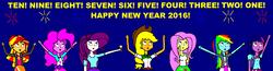 Size: 3544x916 | Tagged: safe, artist:samueljcollins1990, applejack, fluttershy, pinkie pie, rainbow dash, rarity, sunset shimmer, twilight sparkle, equestria girls, g4, 2016, happy new year, holiday, humane five, humane seven, humane six, mane seven, mane six, slowpoke