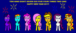 Size: 1726x748 | Tagged: safe, artist:samueljcollins1990, applejack, fluttershy, pinkie pie, rainbow dash, rarity, sunset shimmer, twilight sparkle, g4, 2017, happy new year, holiday, mane seven, mane six