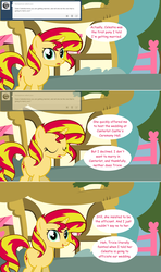 Size: 1280x2168 | Tagged: safe, artist:hakunohamikage, sunset shimmer, pony, unicorn, ask-princesssparkle, g4, ask, female, fence, house, mare, solo, tumblr