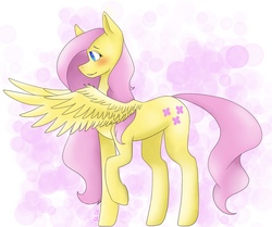 Size: 2969x2480 | Tagged: safe, artist:pastelmandala, fluttershy, pony, g4, blushing, female, high res, mare, solo, spread wings, wings