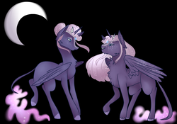 Size: 9779x6846 | Tagged: safe, artist:bewarethemusicman, oc, oc only, oc:odin, oc:selene, alicorn, pony, absurd resolution, alicorn oc, crescent moon, ethereal mane, freckles, leonine tail, moon, next generation, parent:princess luna, twins, unshorn fetlocks