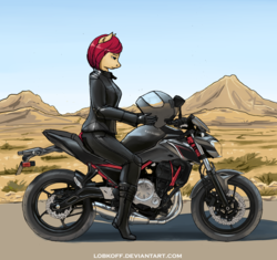 Size: 1600x1501 | Tagged: safe, artist:apocheck13, oc, oc only, anthro, boots, clothes, desert, motorcycle, road, shoes, solo