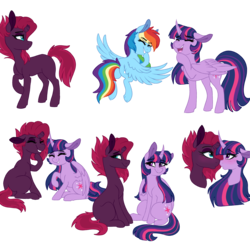 Size: 2000x2000 | Tagged: safe, artist:saphi-boo, fizzlepop berrytwist, rainbow dash, tempest shadow, twilight sparkle, alicorn, pony, g4, my little pony: the movie, blushing, female, high res, jealous, laughing, lesbian, ship:tempestlight, shipping, simple background, transparent background, twilight sparkle (alicorn)