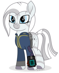 Size: 4624x5696 | Tagged: safe, artist:suramii, oc, oc only, oc:crystal eclair, cyborg, pony, fallout equestria, fallout equestria: influx, absurd resolution, clothes, female, pipbuck, simple background, smiling, solo, terminator, transparent background