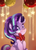 Size: 1311x1819 | Tagged: safe, artist:loyaldis, starlight glimmer, pony, unicorn, g4, blushing, bow, chest fluff, christmas, cute, female, glimmerbetes, glowing horn, happy, heart eyes, holiday, horn, looking at you, mare, ornament, purple eyes, ribbon, sitting, smiling, solo, sparkles, stars, wingding eyes, wrong eye color