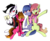 Size: 2470x2021 | Tagged: safe, artist:whitelie, oc, oc only, oc:artline, oc:cosmia nebula, oc:lix, oc:white lie, earth pony, pony, 2018 community collab, derpibooru community collaboration, clothes, friendship, happy, high res, scarf, shared clothing, shared scarf, side hug, sign, simple background, transparent background