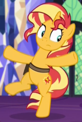 Size: 426x634 | Tagged: safe, screencap, sunset shimmer, pony, unicorn, equestria girls, equestria girls specials, g4, my little pony equestria girls: mirror magic, bipedal, cropped, female, in the human world for too long, mare, solo