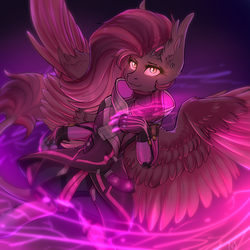 Size: 2500x2500 | Tagged: safe, artist:nightskrill, oc, oc only, oc:shadowgale, hybrid, original species, clothes, crossover, high res, overwatch, sombra (overwatch), wings