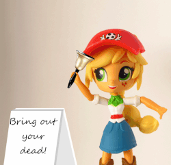 Size: 560x540 | Tagged: safe, artist:whatthehell!?, edit, applejack, equestria girls, g4, animated, bubonic plague, doll, equestria girls minis, female, irl, meme, monty python, monty python and the holy grail, photo, toy