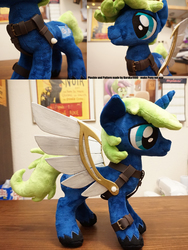 Size: 1816x2413 | Tagged: safe, artist:baraka1980, oc, oc only, oc:nico, pony, unicorn, artificial wings, augmented, irl, male, mechanical wing, photo, plushie, solo, stallion, wings